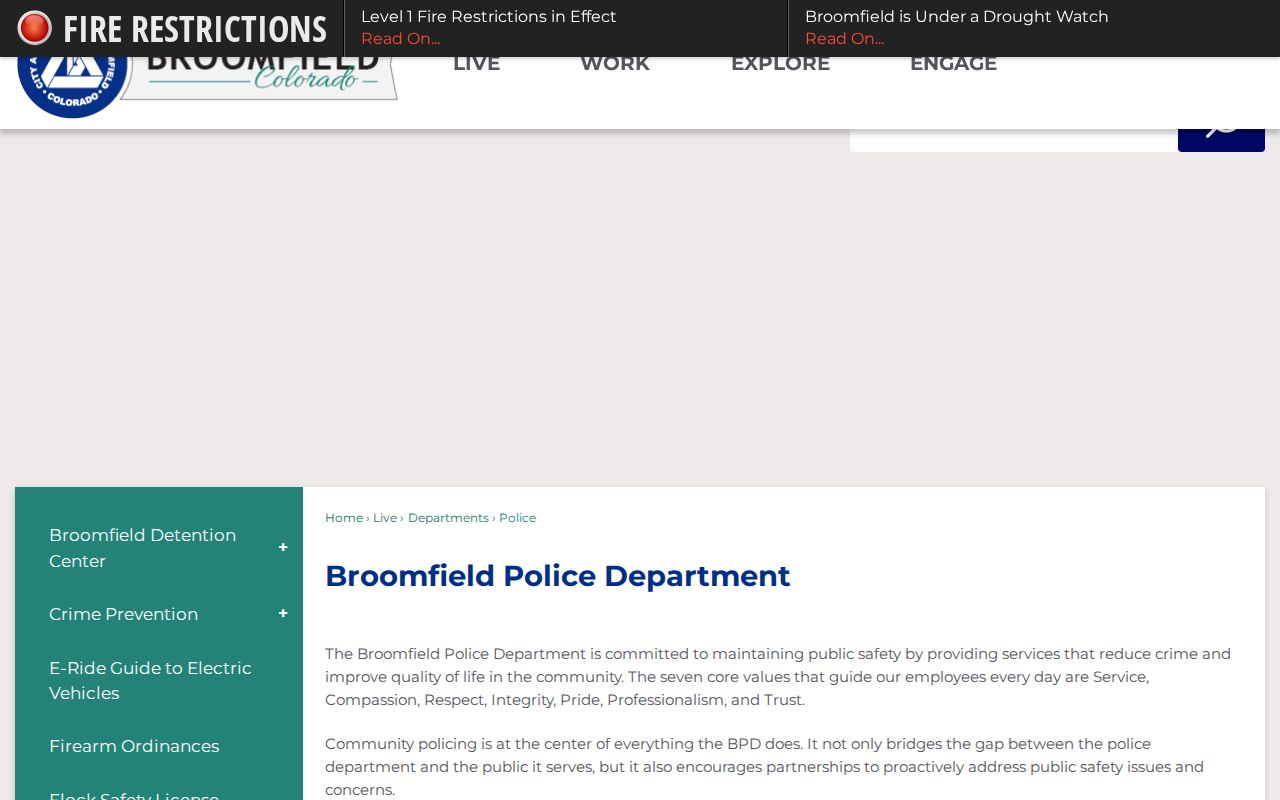 Broomfield Police arrest record and community incident map entry page