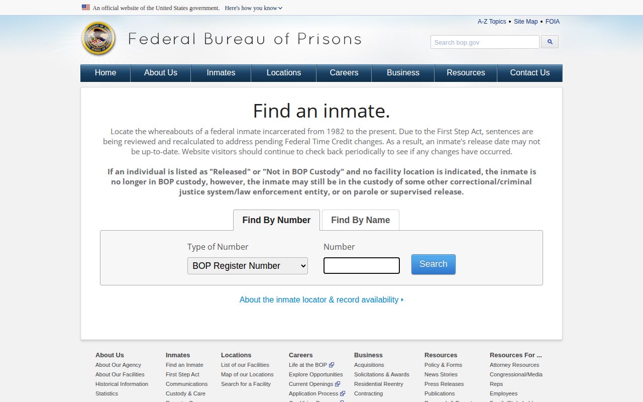 Federal inmate locator for a Broomfield County custody search