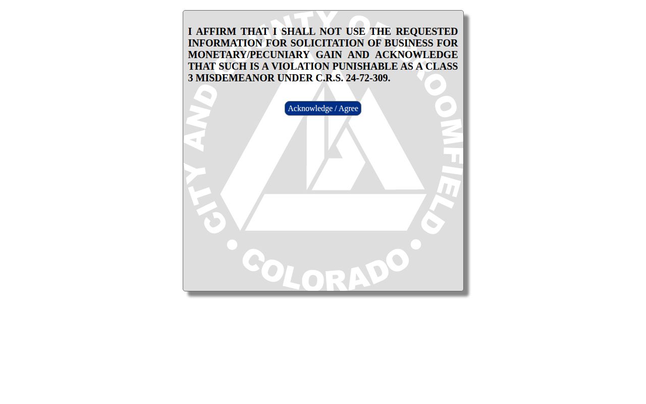 Broomfield County active booking roster acknowledgment