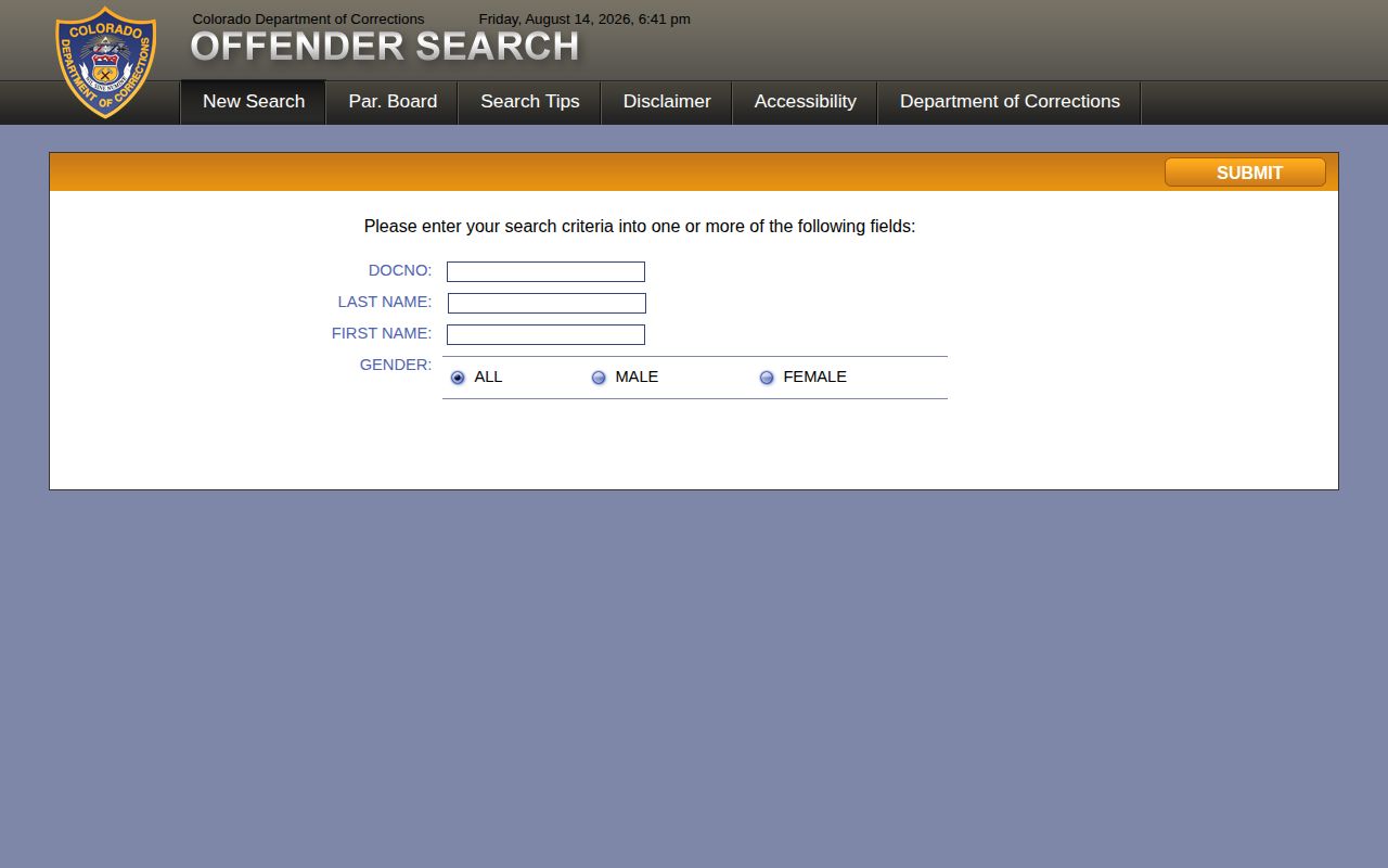 Colorado offender search for Broomfield County state custody records